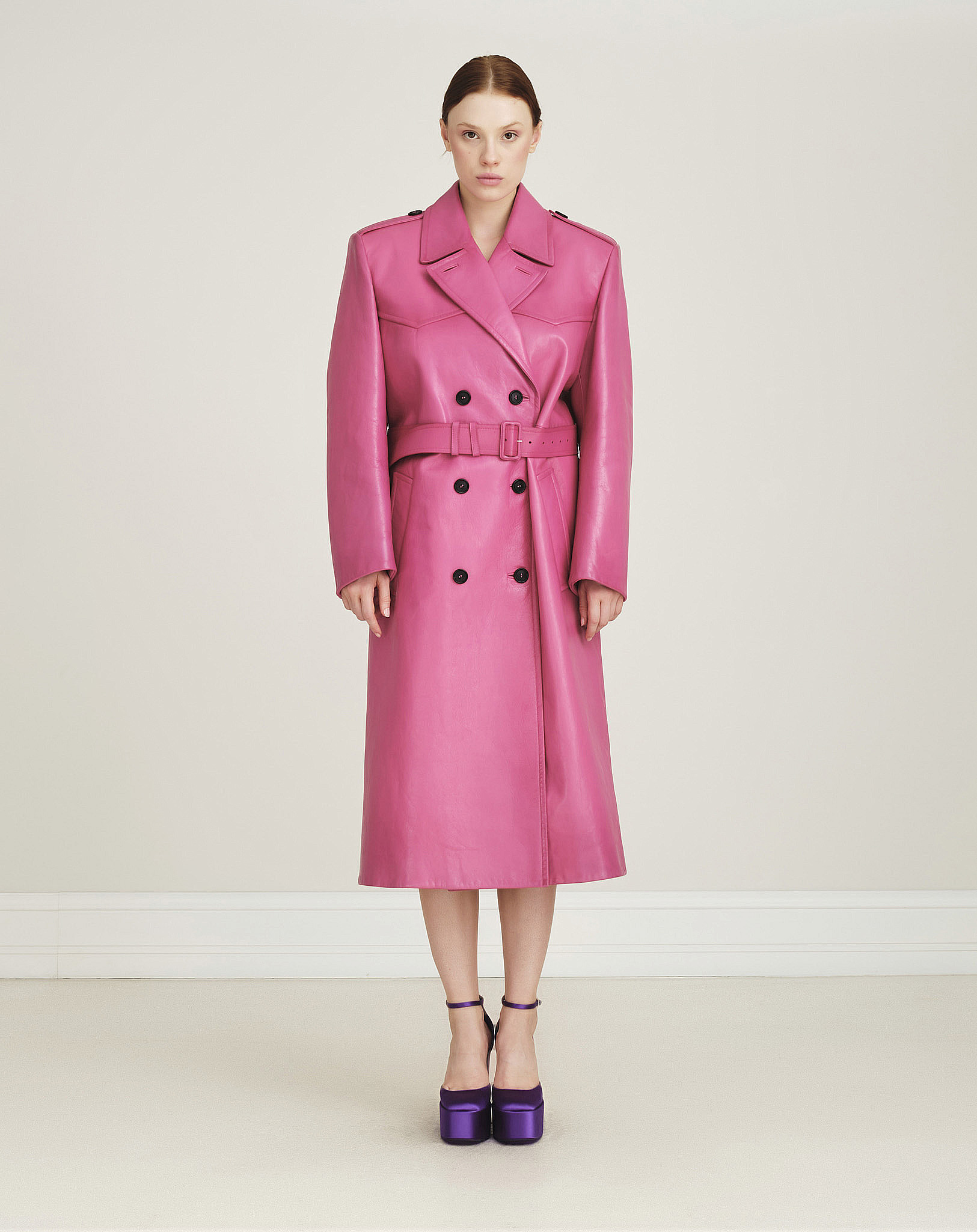 Prada- Pink Leather Double Breasted Trenchcoat 40 SIZE